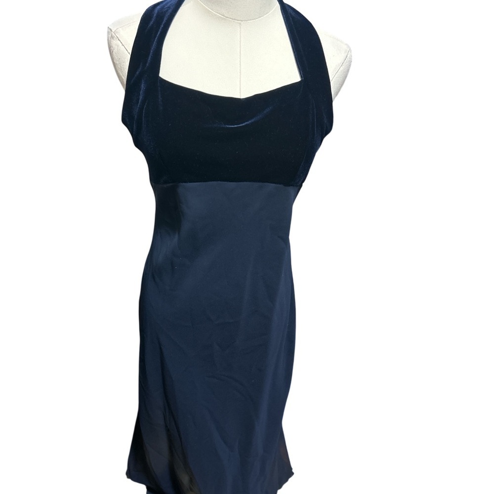 Vintage 80s Zum Zum Niki Livas Navy Velvet Halter Gown formal evening prom Small - Picture 3 of 10